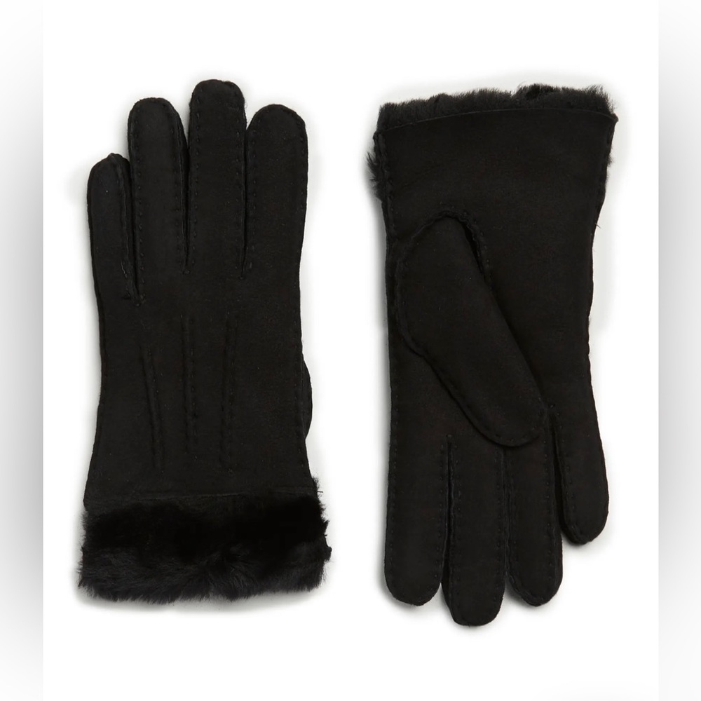 UGG Womens Classic Tasman Gloves Black Genuine Sheepskin & Shearling Cuff Sz S